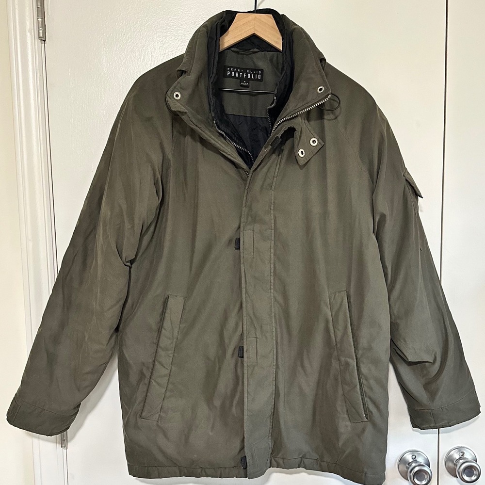 PERRY ELLIS | Men's Portfolio Olive Green Winter Parka Puffer Jacket, Size S‎